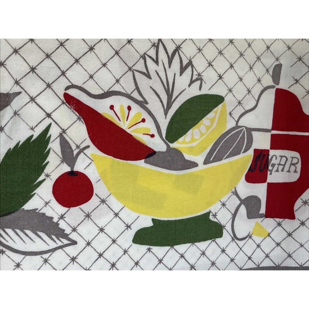 Vintage Tablecloth 49x60 MCM 1960s Red Green Yellow Floral Mushroom Sugar Peas